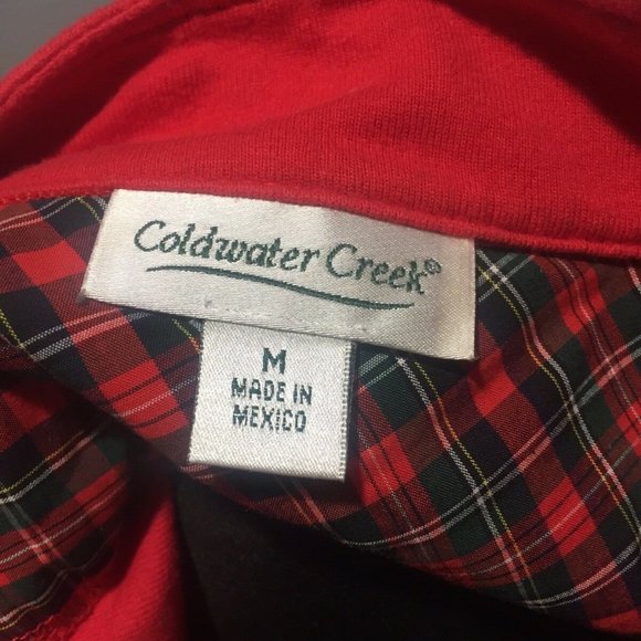 Coldwater Creek Red Knit Top Plaid Lining Size Med - Picture 3 of 7